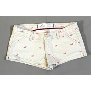Y2K Hollister Khaki Tan Pink Seagull Embroidered Low Rise Chino Shorts Size 5